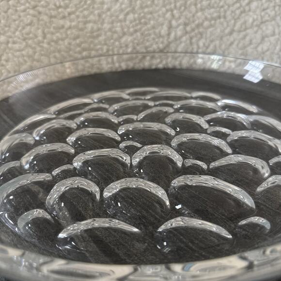 Large Dimpled HOYA Thumbprint Mid-Century Art Glass Crystal Bowl Tray 12.5” - Picture 2 of 7
